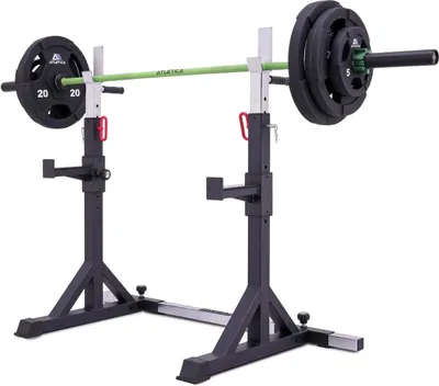 Produktbild von ATLETICA Free Stands Squat Rack | Kompakter Kniebeugenständer | Höhenverstellbar 113-163 cm | 33 kg leicht | Bis zu 250 kg belastbar | Mit Notablagen