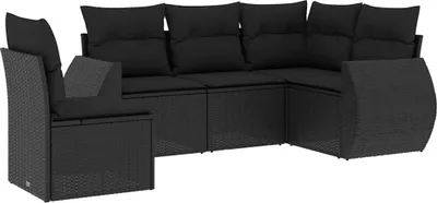Image de vidaXL Ensemble de salon de jardin 5 pièces avec coussins noir poly rotin