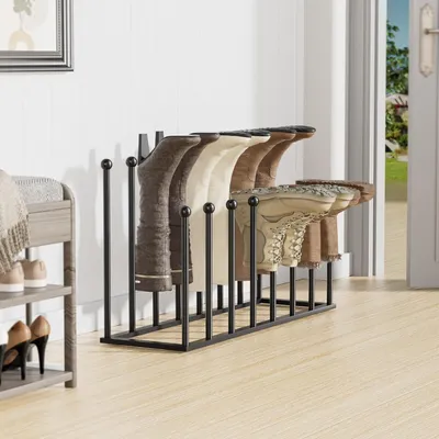 Produktbild von Freistehendes Schuhregal für 8 Paar Stiefel - Schwarze Metall-Schuhablage für Schlafzimmer, Eingangsbereich und Terrasse