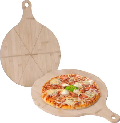 Immagine prodotto di 4 piatti da pizza in bambù, Ø 33 cm, vassoio da portata per pizza, tarte flambée, formaggi, vassoio rotondo per pizza, naturale