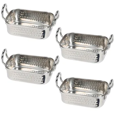 Produktbild von 4er Set Mini Servierpfanne Edelstahl 17,5 x 8,5 x 7 cm Mit Hammerschlageffekt Servierkorb mit 2 Griffen Servierschale