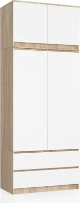 Obrázek produktu pro Akord Nadstavná skříň 2dveřová se 2 zásuvkami dub Sonoma/bílá 90x51x234 cm