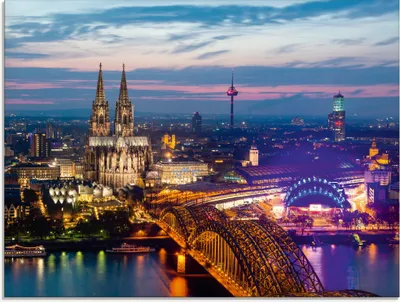 Produktbild von ARTland Glasbild Köln Panorama am Abend Größe: 60x45 cm