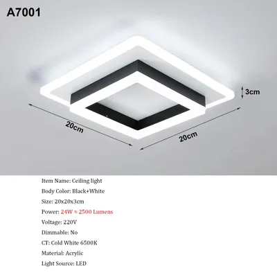 Produktbild von Quadratische LED-Deckenleuchte aus Acryl - A7001 - 6500 K Kaltweiß - Nicht dimmbar - 220 V - 3–5 m² - Für Arbeitszimmer
