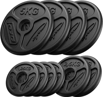 Image de Marbo Sport 30 kg Ensemble de disques d'haltères olympiques en fonte Poids en fonte avec perçage de ø50/51 mm / 4 x 5 kg + 2 x 2,5 kg + 4 x 1,25 kg
