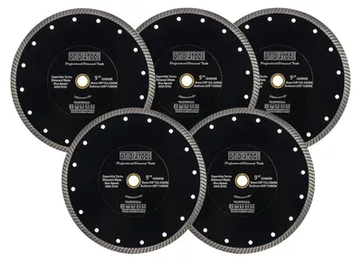 Image de Disque à tronçonner diamanté 230 mm, 5 pièces, ultra-fin, avec segments turbinés, pour céramique, granit, marbre, pierre artificielle