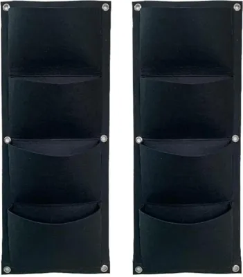 Produktbild von 2er-Pack vertikal hängende Pflanztaschen, Pflanztaschen, Garten-Hängetaschen, 4 Taschen, dicke Pflanztaschen aus Filz für Balkon, Outdoor, Garten, Hof, Büro, Heimdekoration