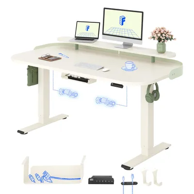 Obrázek produktu pro FLEXISPOT E1 Pro – elektricky výškově nastavitelný stůl 140 x 80 cm, jednodílná deska o tloušťce 25 mm, dvojitý motor, nosnost 120 kg, 4 paměťové pozice, bílá barva