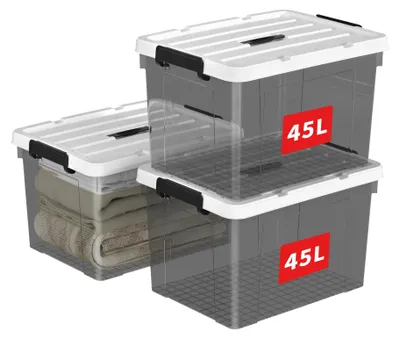 Immagine prodotto di 45 litri, 3 contenitori portaoggetti, scatole di plastica con coperchio, contenitori organizzativi