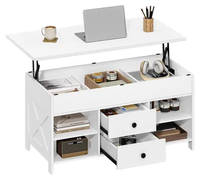Immagine prodotto di Tavolino da caffè regolabile in altezza, 50 x 100 cm, bianco, in legno , con spazio contenitivo