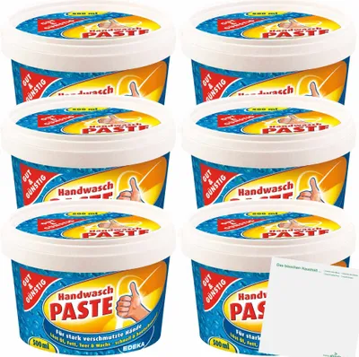 Produktbild von Gut & Günstig Handwaschpaste für stark verschmutzte Hände löst Öl Fett Teer und Wachs 6er Pack (6x500ml) + usy Block