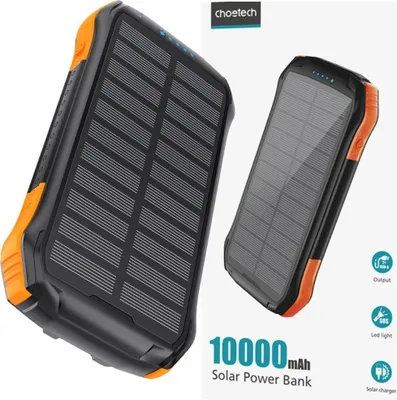 Produktbild von Choetech B658 Solar-Powerbank 2x USB 10000mAh Qi 5W (schwarz-orange)