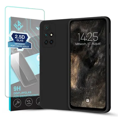 Produktbild von Hülle für Xiaomi Redmi 10 mit 9H Displayglas Displayschutz Case Cover Bumper Smartphone Softgrip Schutzhülle Farbe: Schwarz