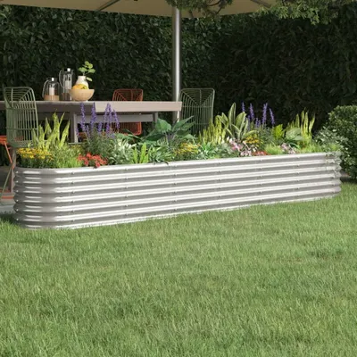 Produktbild von Ovales Hochbeet aus verzinktem, pulverbeschichtetem Stahl in Silber, 260 x 40 x 36 cm, für Pflanzen, Gemüse und Blumen