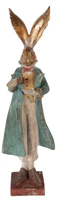 Produktbild von Clayre & Eef Dekorationsfigur Kaninchen 14x12x47 cm Goldfarbig Kunststoff