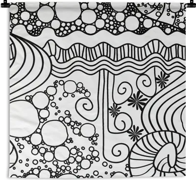 Produktbild von MuchoWow® Wandteppich Wandbehang Muster - Abstrakt - Linienkunst - Schwarz und Weiß 90x90 cm Tapisserie Dekoration Wandtuch - Wandaufhänger