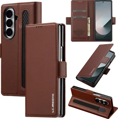 Produktbild von Handyhülle für Samsung Galaxy Z Fold 7, Magnetische Flip Leder Hülle mit Kartenfach und Standfunktion Braun