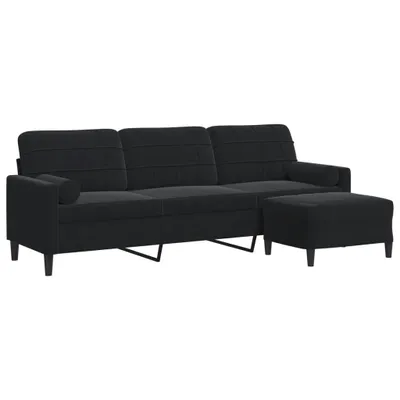 Image de Canapé à 3 places avec repose-pieds Noir 210 cm Velours