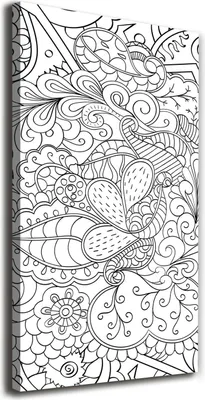 Immagine prodotto di Tulup Leinwandbild® - 70x140 cm - Opera d'arte da parete - Stampe su tela - Stampa su tela - Decorazione da parete per soggiorno di grandi dimensioni - Stampe artistiche per la decorazione della casa - Fiori e piante - Bianco e nero - Sfondo Zentangle