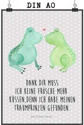 Produktbild von Mr. & Mrs. Panda Bild Frosch Liebe DIN A0 - Grau Pastell - Geschenk, Freundin, Posterdruck, Froschkönig, Frösche, Paar, Deko, wanddeko, Wandbild, Hochzeitstag, drucke