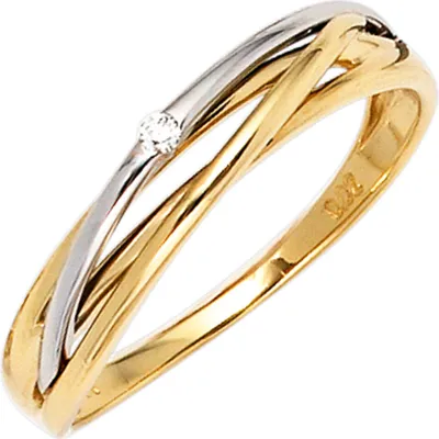 Produktbild von JOBO Damen Ring 585 Gold Gelbgold Weißgold kombiniert 1 Diamant Brillant 0,02ct. Größe 52