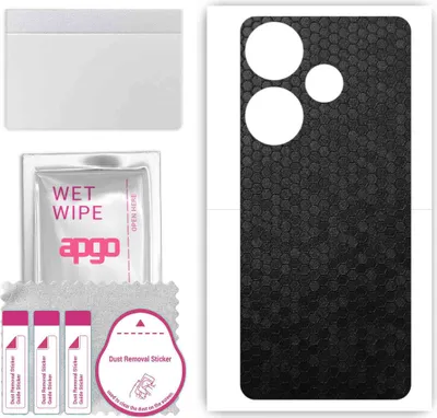 Produktbild von apgo Rückseite Schutzfolie, Skin, kompatibel mit Xiaomi Redmi 12 5G 2024, Hinten Displayschutzfolie aus Vinylfolie, kratzfest, einfache Montage - Schwarze Honigwabe