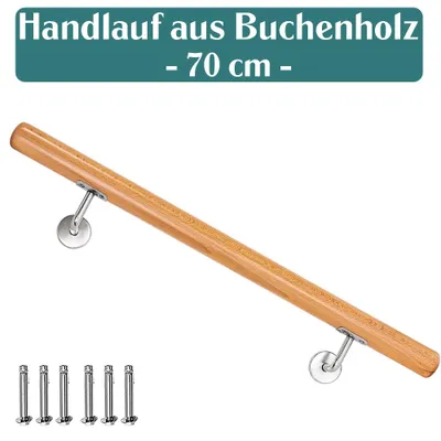Produktbild von Buche Holz Handlauf Treppengeländer Geländer für Treppe Wandhandlauf Wand seitliche Montage Auswahl Länge 50 - 500 cm, Länge:70 cm