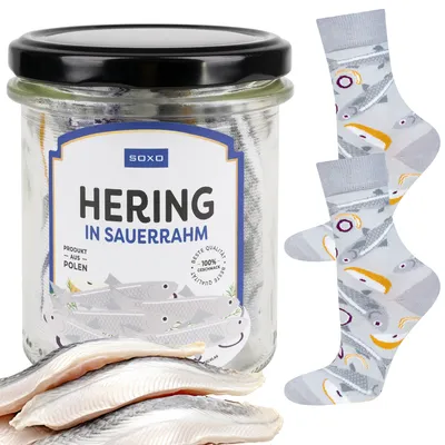 Produktbild von Lustige Damen-Baumwollsocken Hering in Sahne Gr. 35-40 von SOXO – witziges Geschenk zum Geburtstag für Frauen