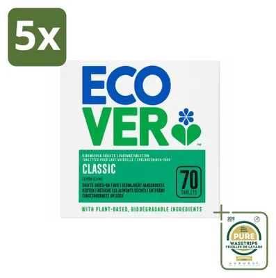 Produktbild von 5 x  Ecover Classic Spülmaschinentabs - Zitrone & Limette - Vorratspackung - 5 Stücke