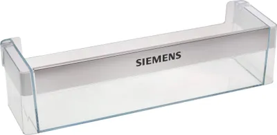 A clear product shot of a refrigerator door shelf.