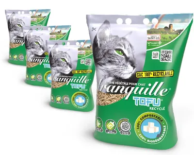 Immagine prodotto di TRANQUILLE - Lettiera vegetale per gatti, agglomerante, realizzata con tofu riciclato, 4 litri, confezione da 4 pezzi