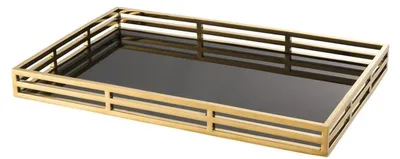 Zdjęcie produktu dla Casa Padrino luksusowa taca do serwowania złota / czarna 56 x 36 x h. 5 cm - taca ze stali nierdzewnej z czarnym lustrzanym szkłem