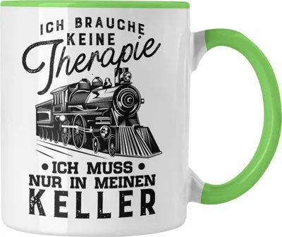 Produktbild von Trendation - Modelleisenbahn Tasse Geschenk für Eisenbahner Spruch Ich Muss In Meinen Keller (Grün)