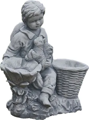 Produktbild von Blumenjunge mit Korb aus Steinguss perfekt für den Garten die Terrasse oder den Vorgarten ist Frostfest Witterungsbeständig und Neu 33cm H, PO-533