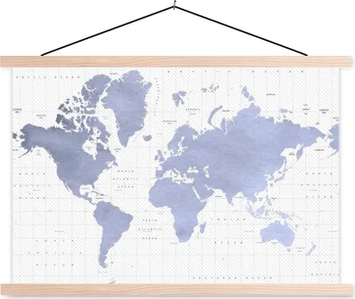 Produktbild von MuchoWow® Textilposter Weltkarte - Blau - Meer 60x40 cm mit holzfarbenen Rahmen - Bilder