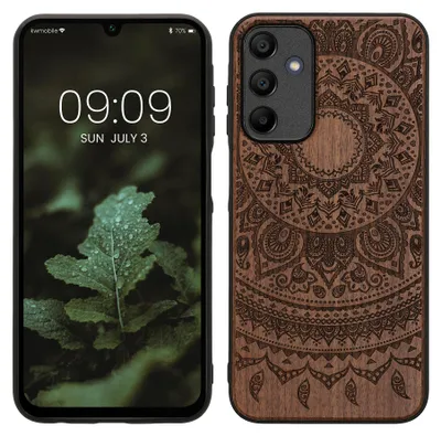 Produktbild von kwmobile Handyhülle für Samsung Galaxy A15 5G Hülle Holz - Case mit TPU Bumper - Stoßfestes Hardcase - Schutzhülle Cover in Dunkelbraun