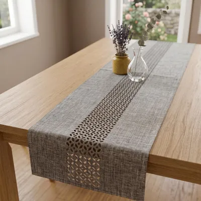 Produktbild von Moderner Tischläufer grau Leinen-Optik 140 x 40 cm schmal, KI-generiertes Bild