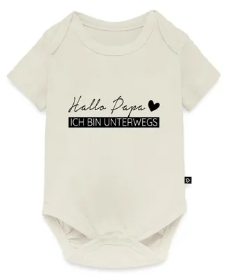 Produktbild von Spreadshirt Hallo Papa Ich Bin Unterwegs Kurzarm Tages Baby Body, 80 (9-12 M.), Naturweiß