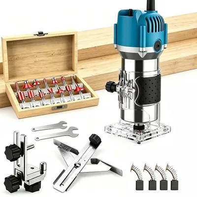 Produktbild von Handoberfräse - Elektrische Holzfräse - 800 W - 30.000 U/min - 6,35-mm-Spannzange - 15 Hartmetallfräser - Für Holzarbeiten