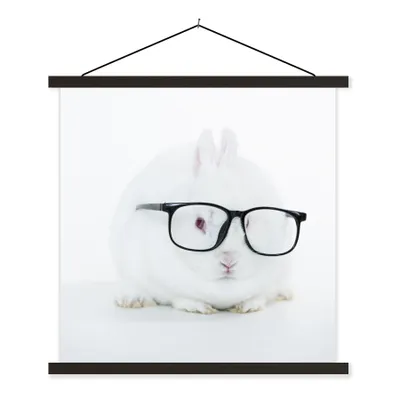 Produktbild von MuchoWow® Textilposter Kaninchen - Brille - Hipster 120x120 cm mit schwarzem Rahmen - Aufhängungsset