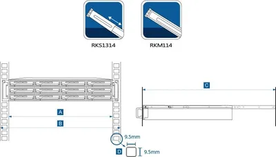 Produktbild von Synology RKM114, Regal-Schienenset, Edelstahl