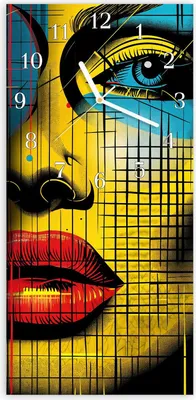 Produktbild von Wanduhr aus Glas mit Motiv Pop Art Gesichter- 30 x 60 cm - inkl. Aufhängesystem