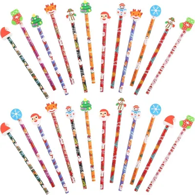 Image de Crayons de couleur de Noël avec gomme, lot de 24, idéal pour remplir un calendrier de l'Avent pour enfants