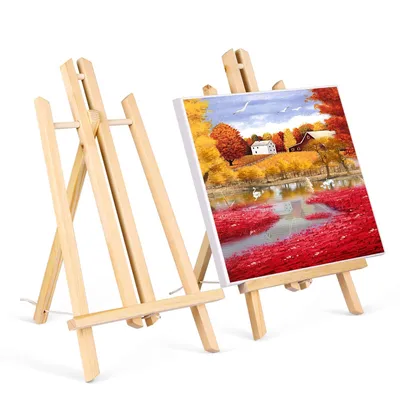 Produktbild von Staffeleien, 2er Pack Holzstaffeleien, 40cm Bilderständer aus Massivholz, Display-/Tischstaffelei, klappbar und platzsparend, Dekoständer