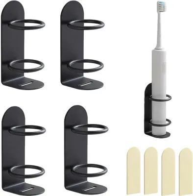 Produktbild von Schwarze, selbstklebende Wandhalterung aus Eisen, 4 Stück, mit Abflussloch für elektrische Bürste und Rasierer