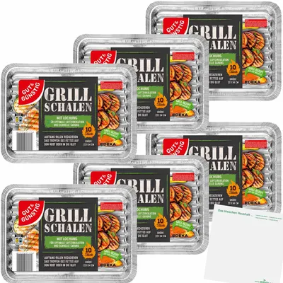 Produktbild von Gut & Günstig Alu Grillschalen mit Lochung und Fettauffangrillen 22x34cm 6er Pack (6x10 Stück) + usy Block