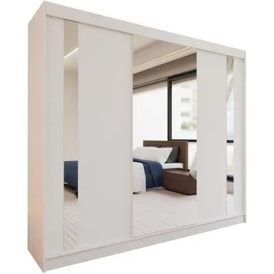 Image de BEAUTYSOFA armoire avec portes coulissantes GAJA 240 cm - armoire avec tiroirs et miroir (blanc)