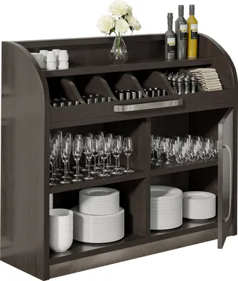 Produktbild von LEA | Besteckschrank | B110cm x H105 | Wenge-Schwarz | 1xTür + 2xBöden | Holz Kellnerstation Schrank Kommode Servier Gastro