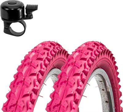 Obrázok produktu pre 2 x Roverstone 24" bicyklová pneumatika bicyklový plášť ružový 57-507  (24x2,125) vrátane bicyklového zvončeka
