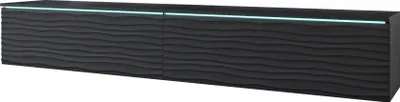 Zdjęcie produktu dla Minio, szafka pod TV "Donna", niska, 180 cm, stojąca, wisząca, front MDF, wzór: fala, kolor czarny